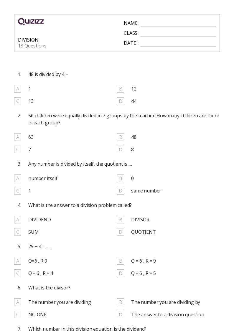 50+ division worksheets on quizizz