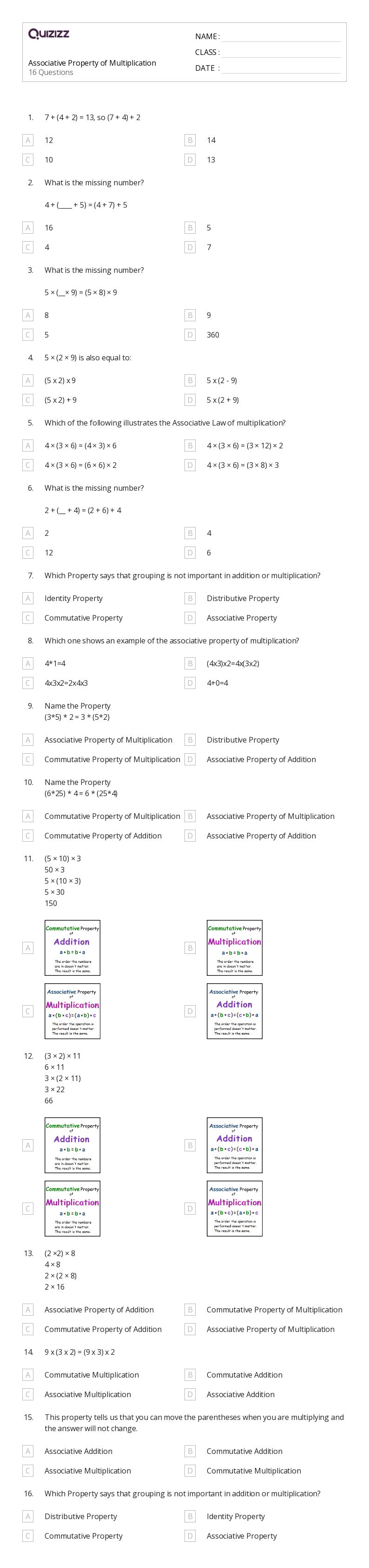 50+ associative property of multiplication worksheets on quizizz