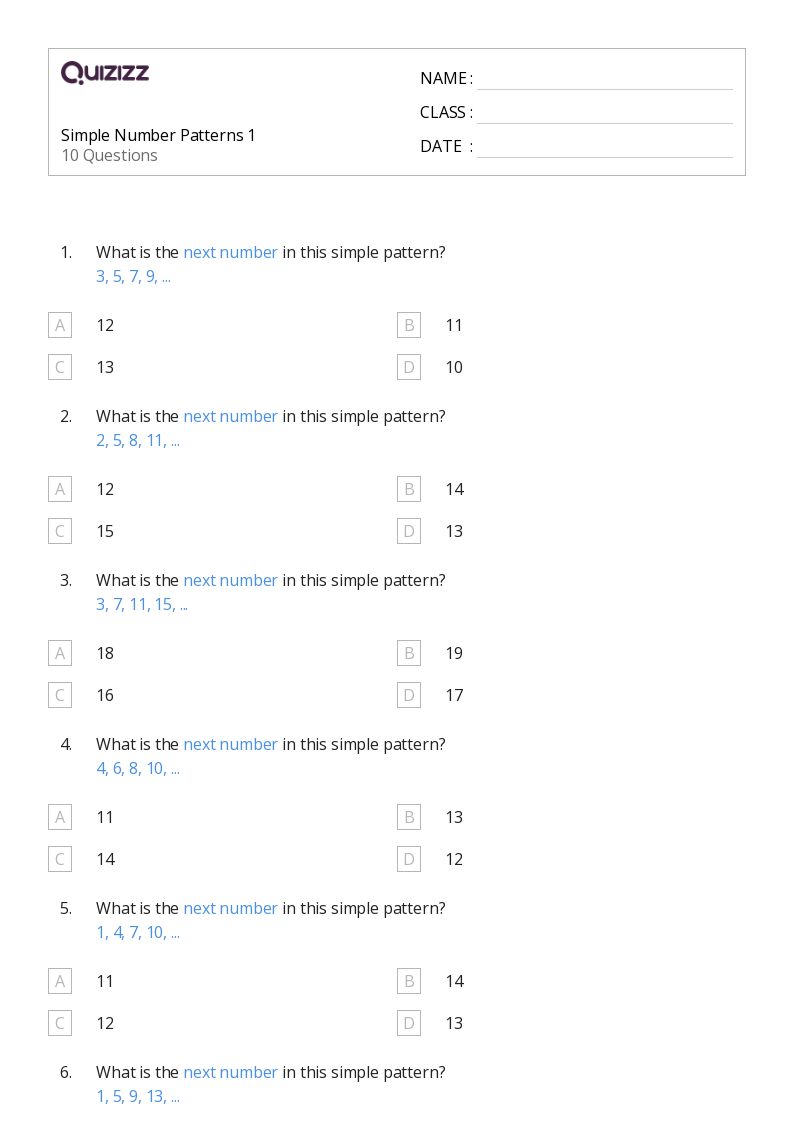 50+ number patterns worksheets for 1st grade on quizizz