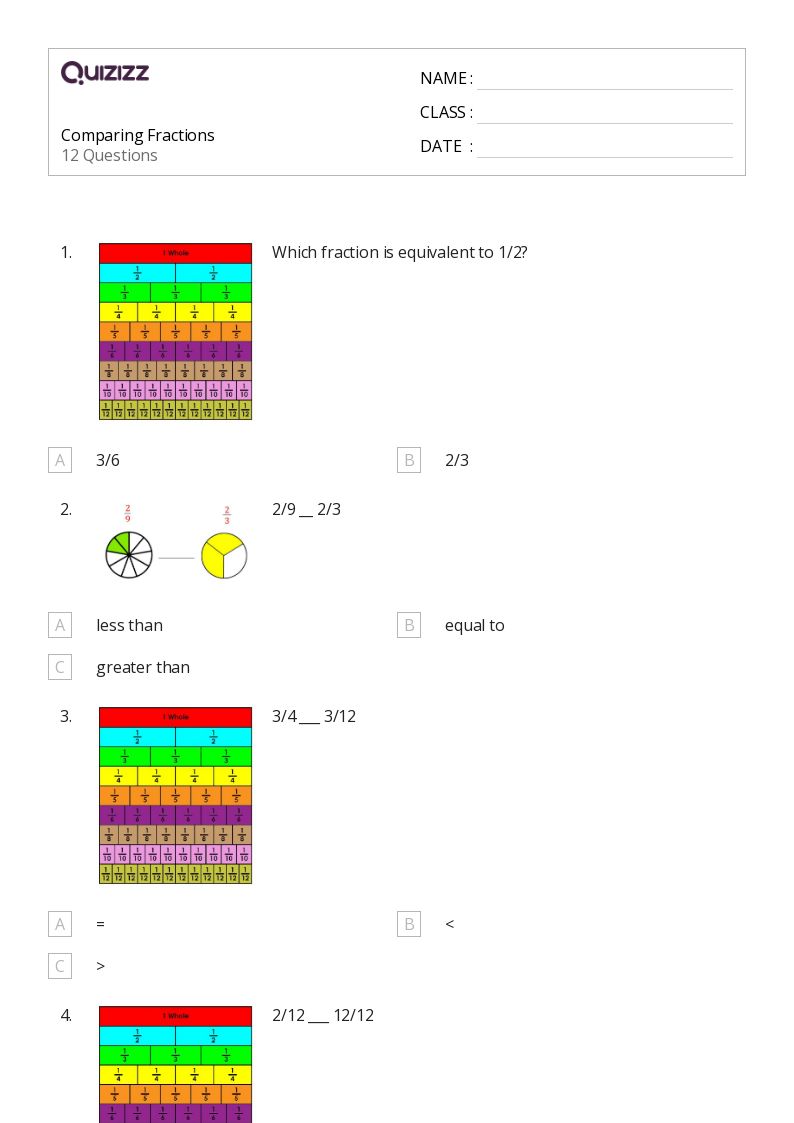 50+ comparing fractions worksheets for grade 4 on quizizz