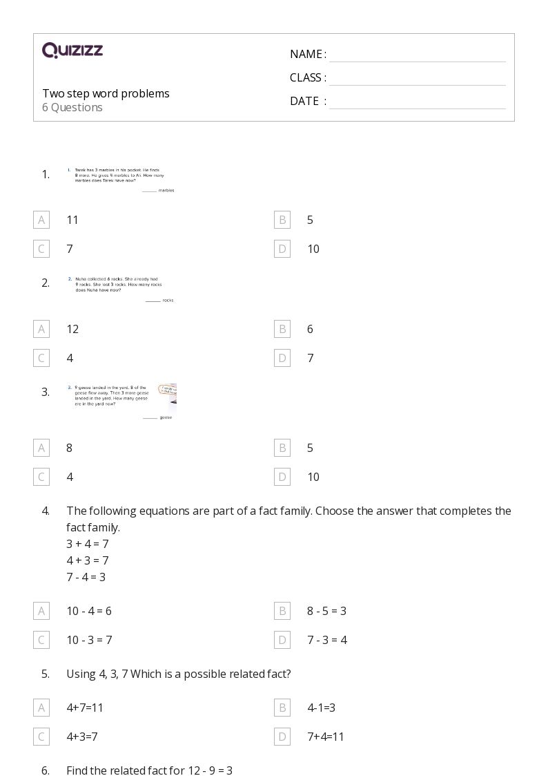 50+ two-step word problems worksheets for 2nd grade on quizizz