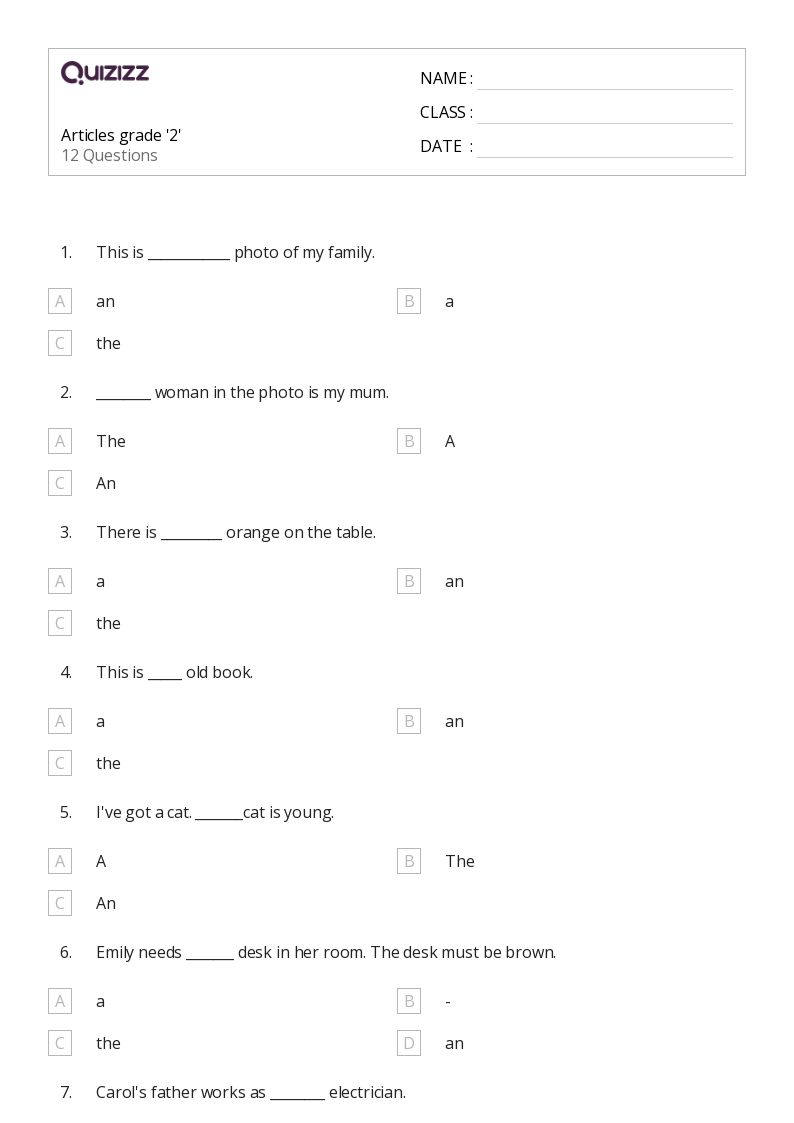 50+ articles worksheets for 2nd class on quizizz