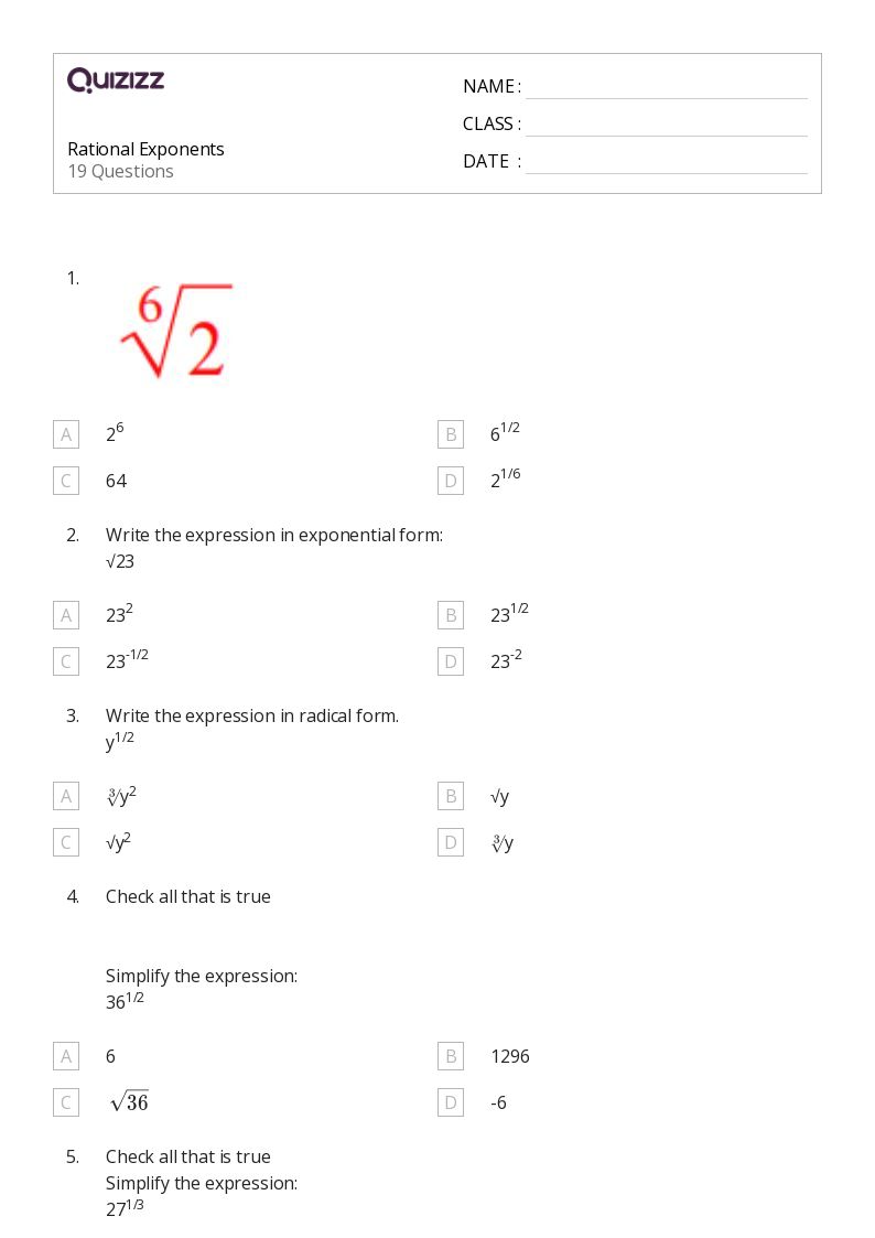50+ exponents worksheets for 8th grade on quizizz