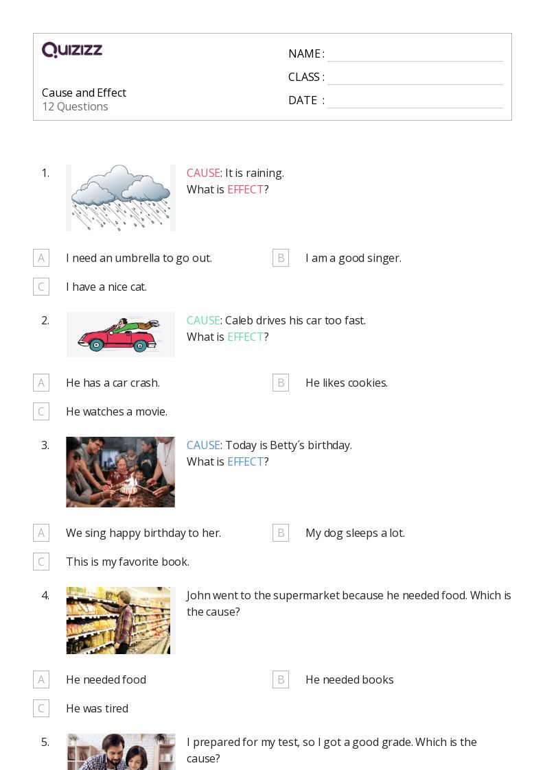 50+ cause and effect worksheets for 4th grade on quizizz