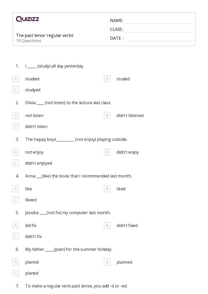 50+ past tense verbs worksheets for 8th year on quizizz