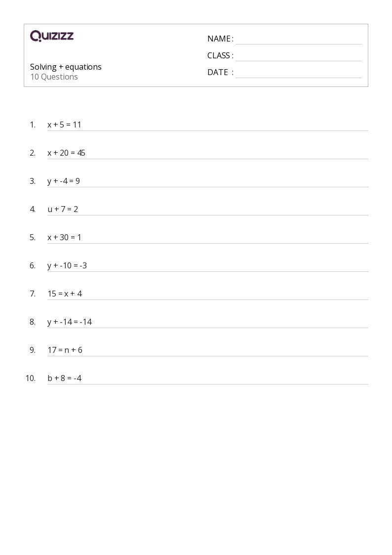 50+ solving equations worksheets for 6th grade on quizizz