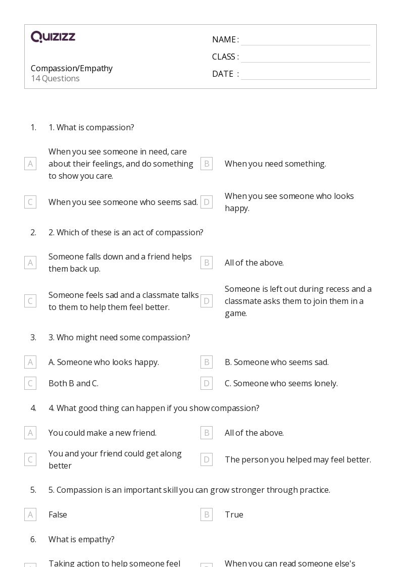 50+ social emotional worksheets for 2nd class on quizizz