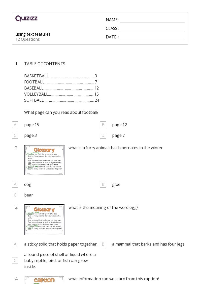 50+ using text features worksheets on quizizz