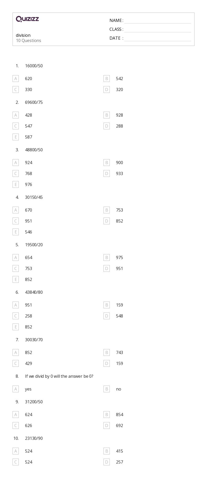 50+ division worksheets on quizizz