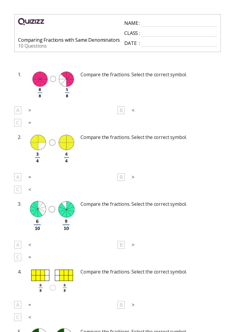 50+ comparing fractions with unlike denominators worksheets for 3rd grade on quizizz
