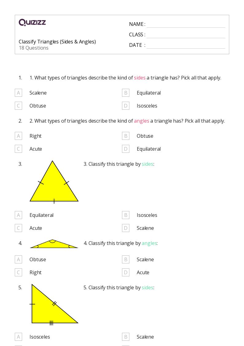 50 triangles worksheets for 3rd class on quizizz free printable