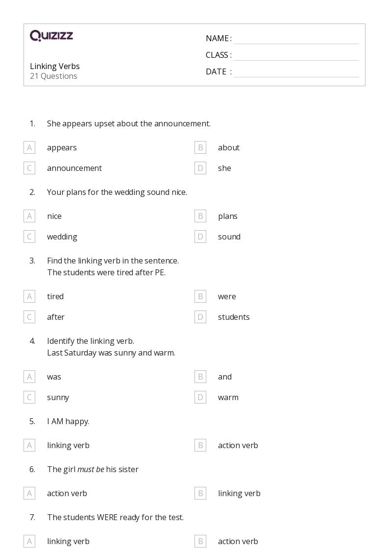 50+ linking verbs worksheets for 2nd grade on quizizz