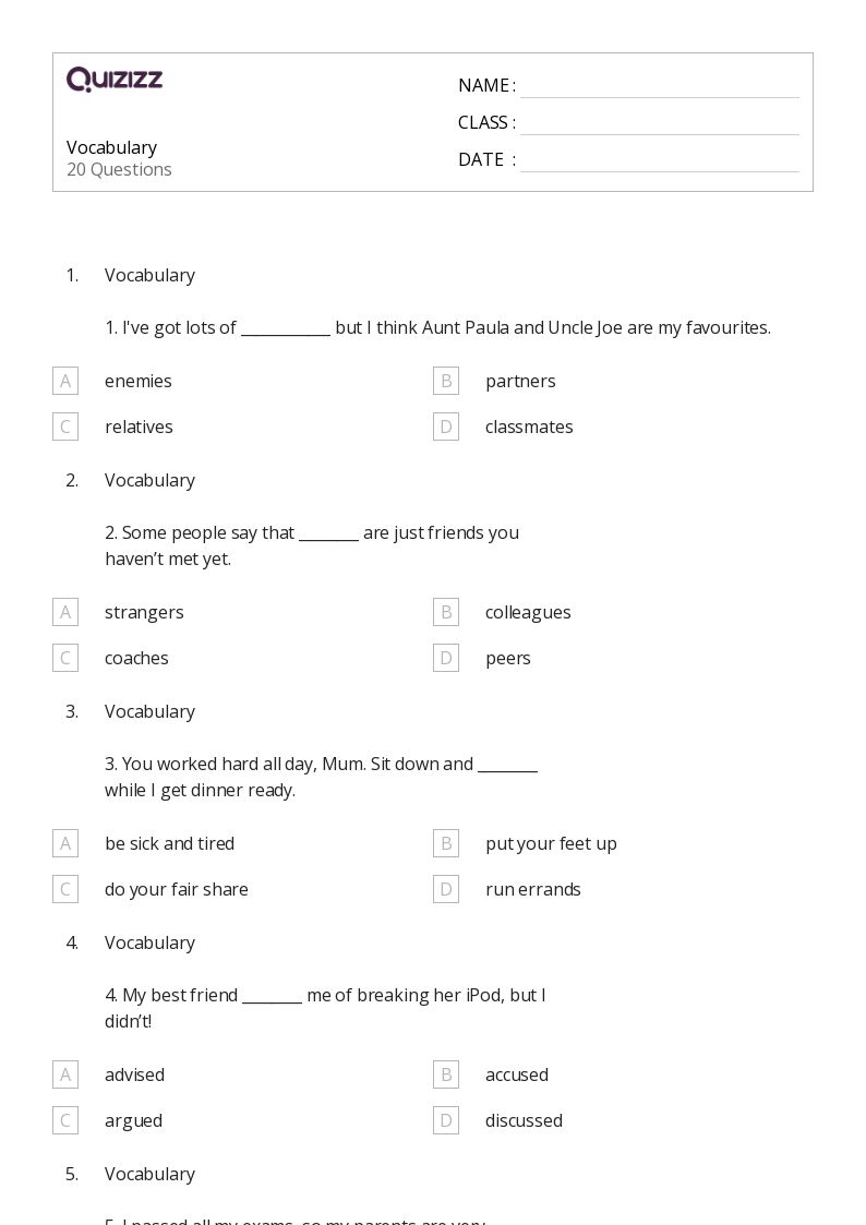 50+ vocabulary worksheets for 6th grade on quizizz