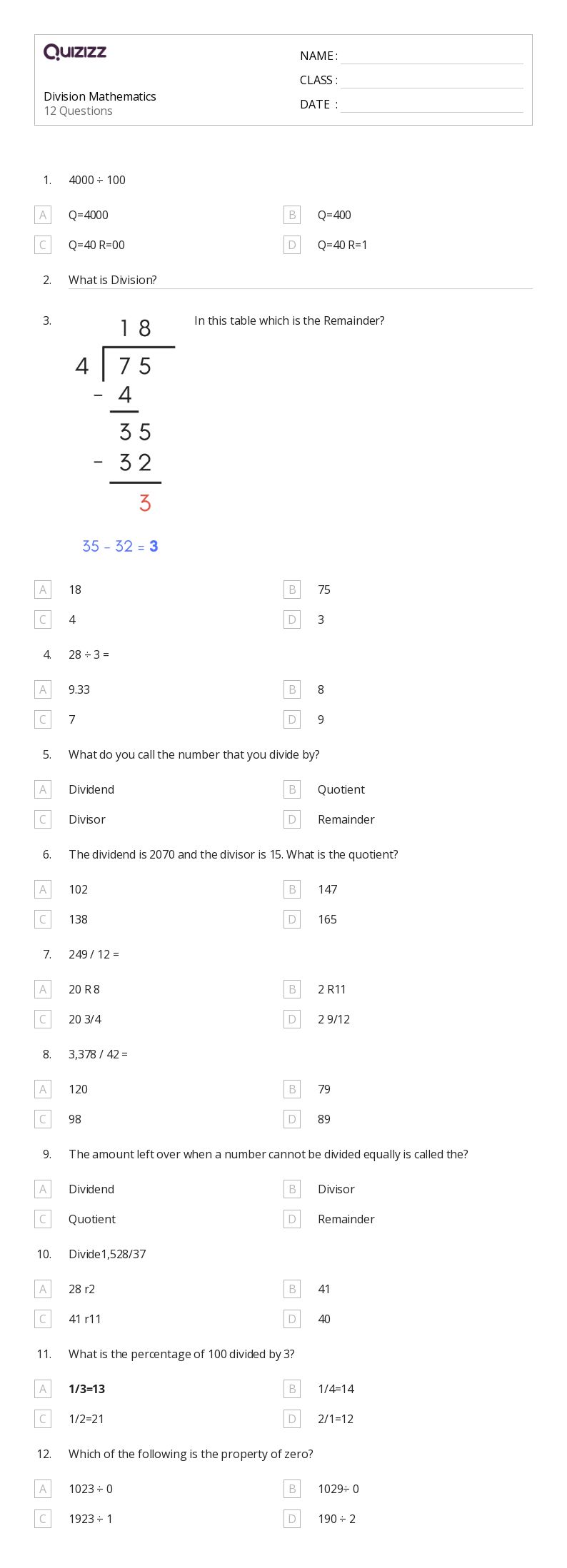 50+ division worksheets on quizizz
