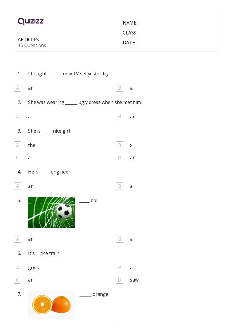 50+ articles worksheets for kindergarten on quizizz