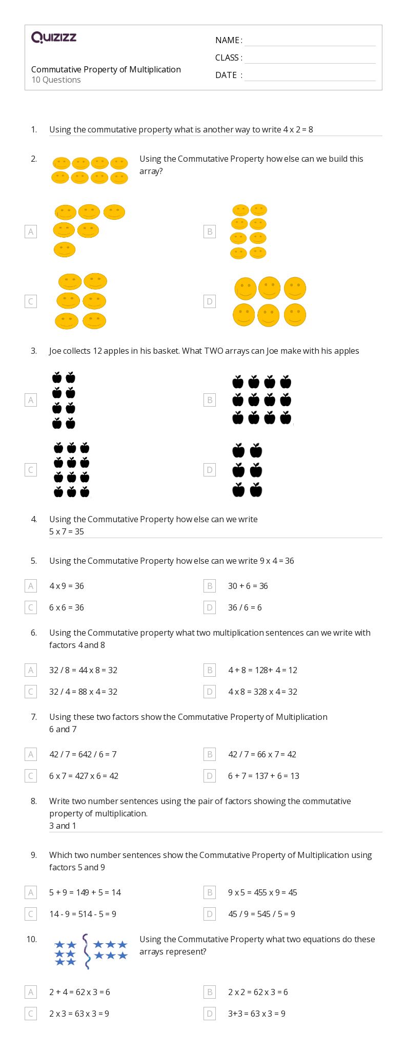 50+ commutative property of multiplication worksheets on quizizz