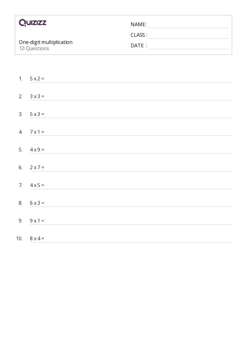 50+ one-digit multiplication worksheets for 2nd class on quizizz