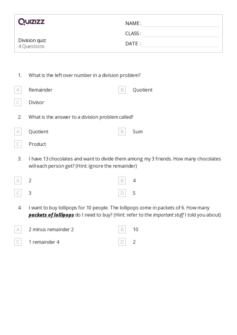 50+ division worksheets for kindergarten on quizizz
