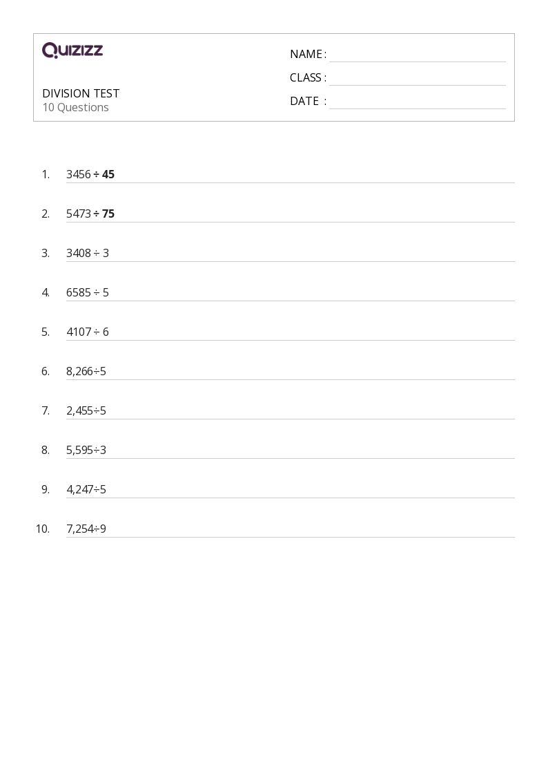 50+ division worksheets for kindergarten on quizizz