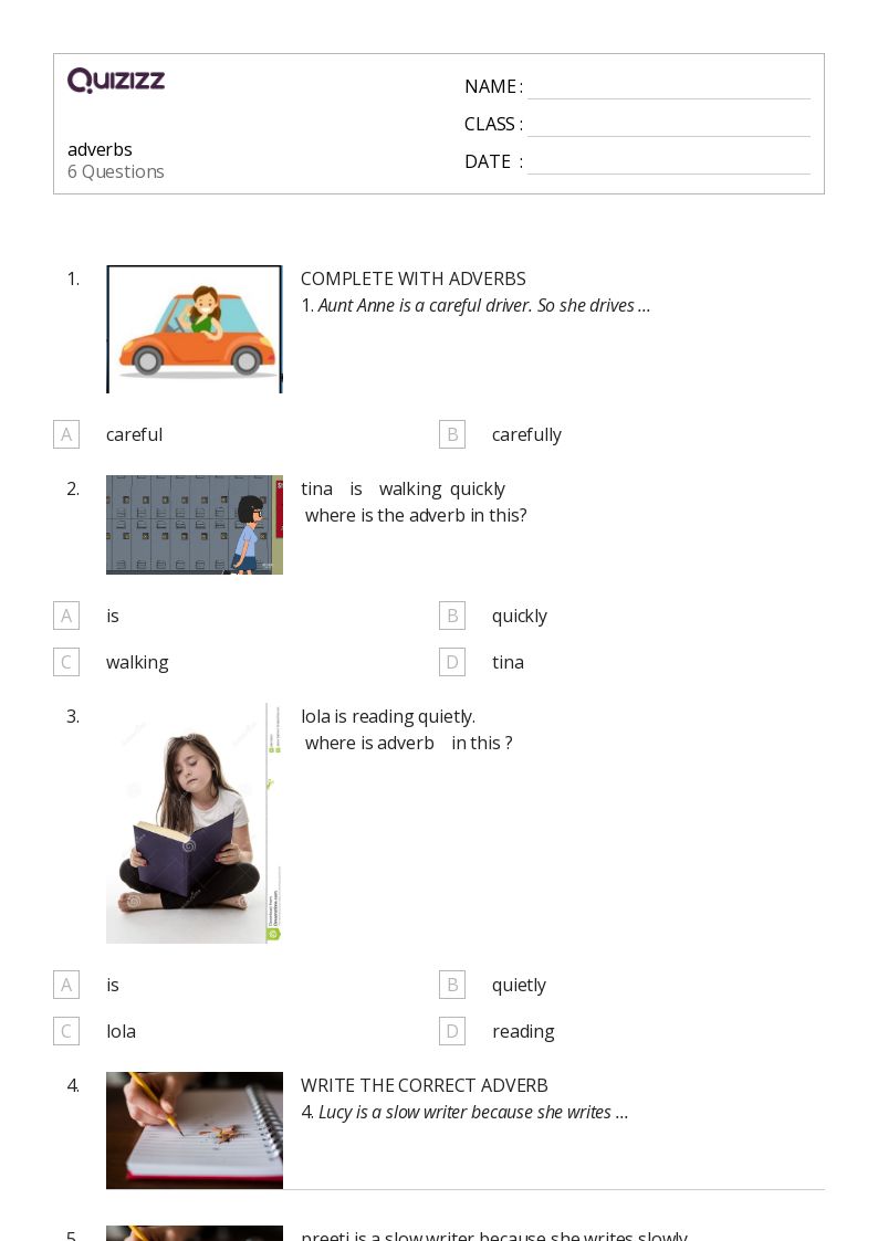 50+ adverbs worksheets for 1st class on quizizz