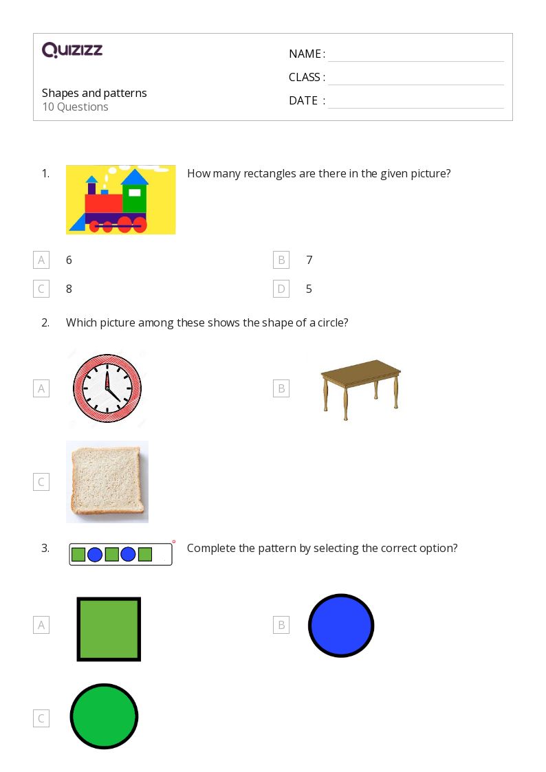 50+ shape patterns worksheets for 1st class on quizizz
