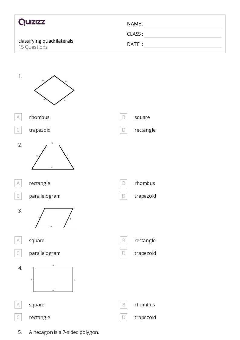 50+ quadrilaterals worksheets for 5th grade on quizizz