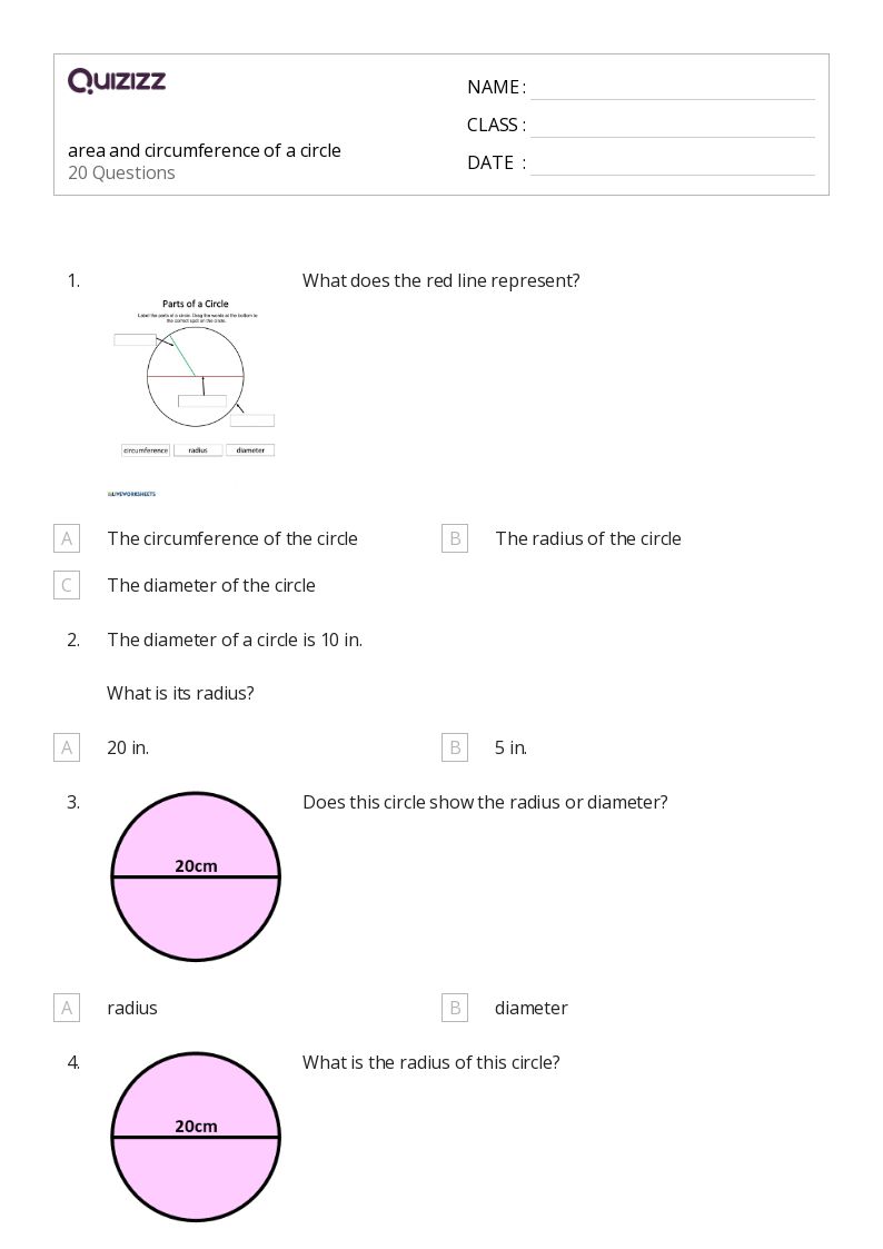 50+ area and circumference of a circle worksheets for 8th grade on quizizz