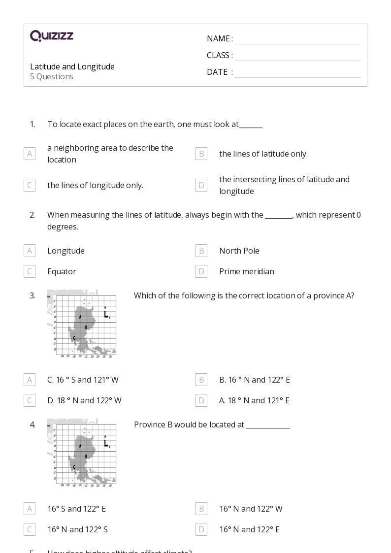 50+ latitude and longitude worksheets on quizizz