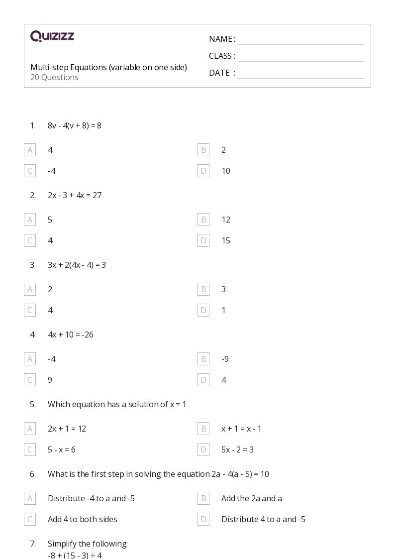 50+ one-variable equations worksheets on quizizz