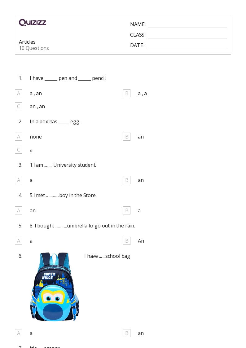 50+ articles worksheets for kindergarten on quizizz
