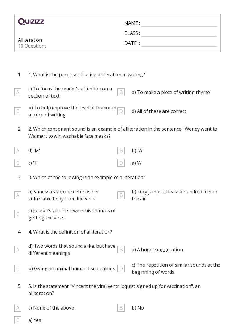 50+ alliteration worksheets on quizizz