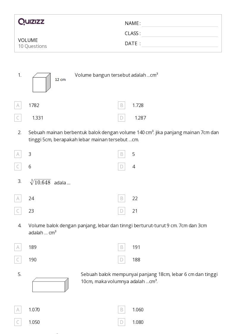 50+ volume worksheets on quizizz