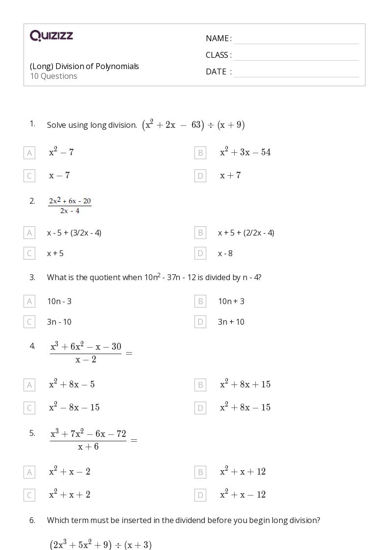 50+ long division worksheets for 7th year on quizizz