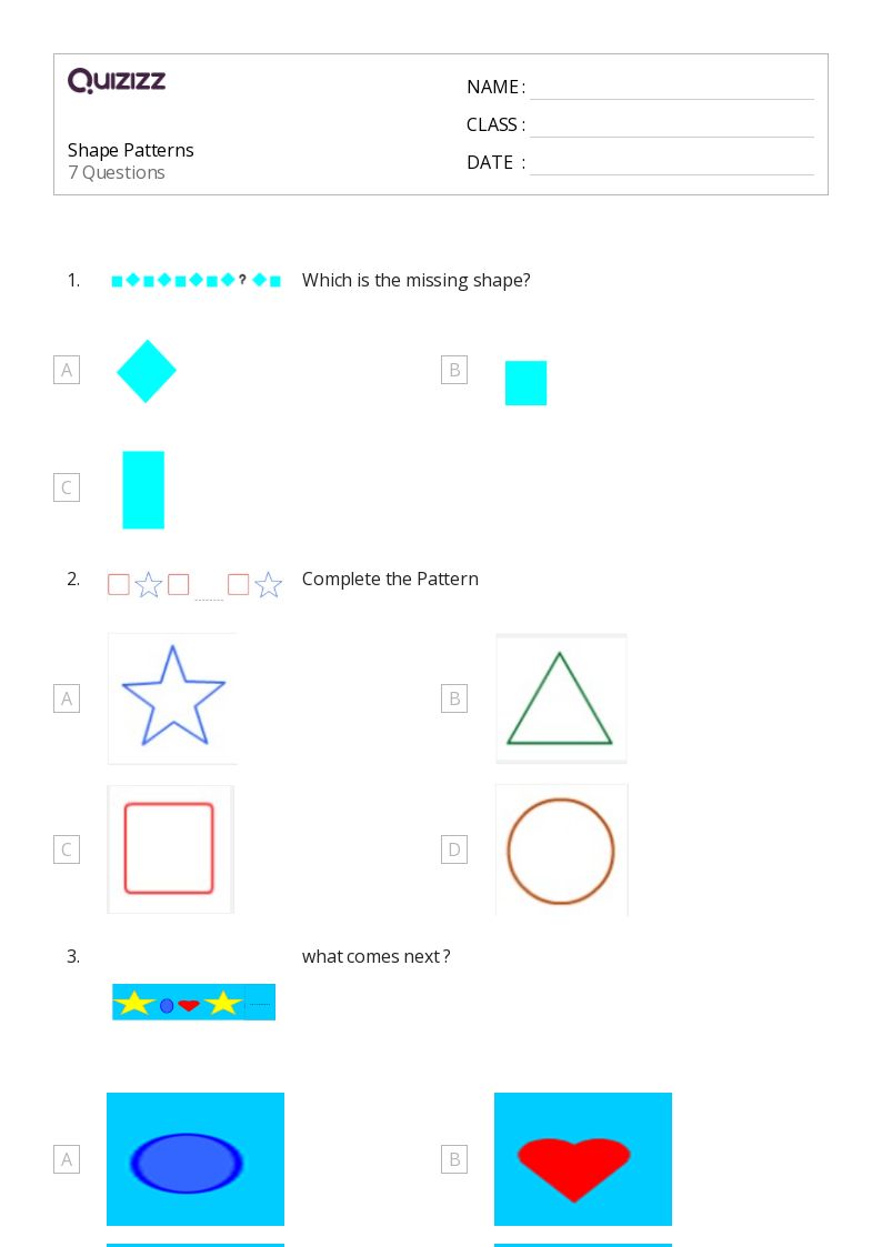 50+ shape patterns worksheets for 1st grade on quizizz