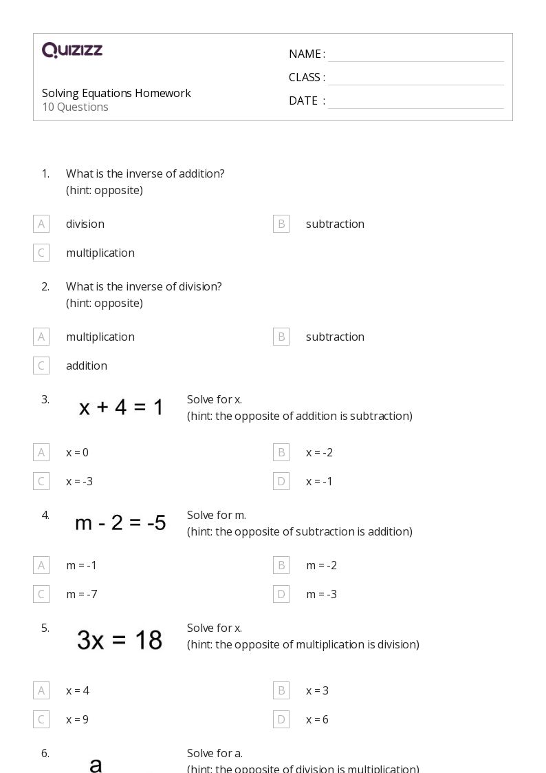 50+ solving equations worksheets for 6th grade on quizizz