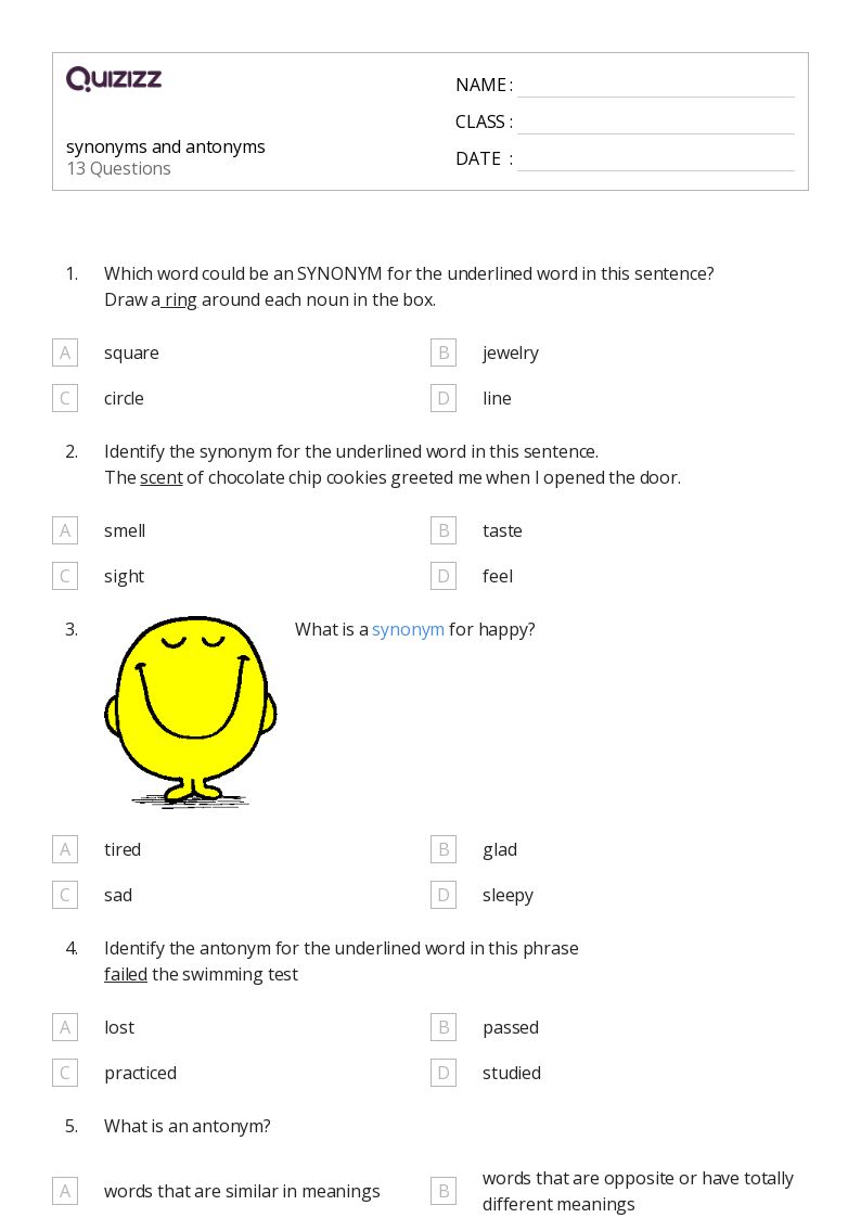 50+ synonyms and antonyms worksheets for grade 3 on quizizz