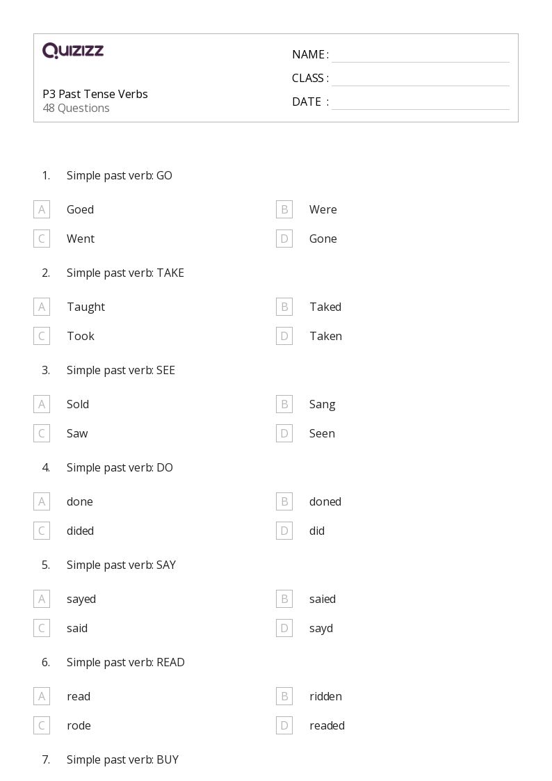50+ past tense verbs worksheets for 8th class on quizizz
