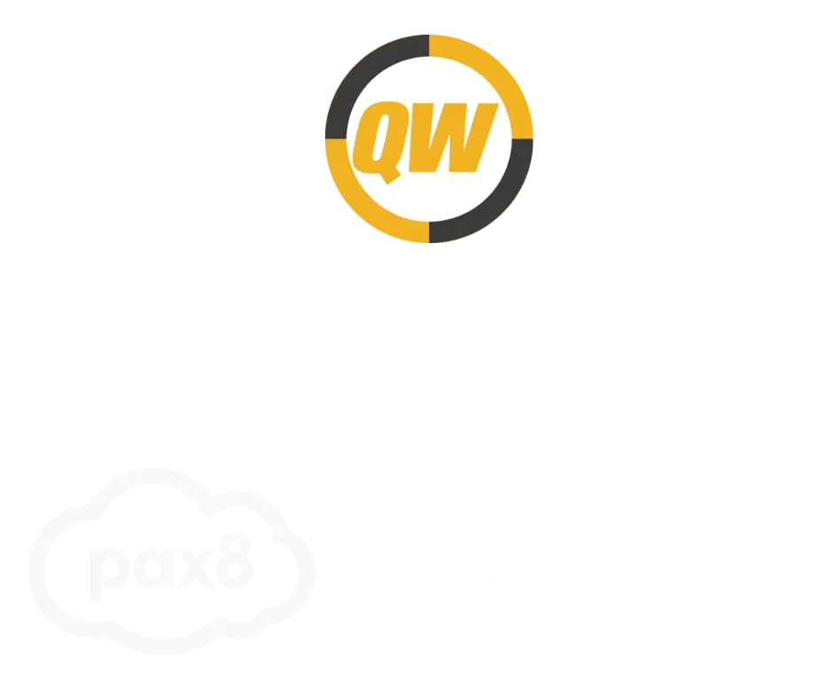 QW circular logo and pax8 cloud logo on white background.