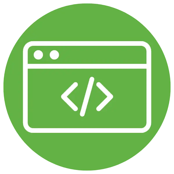 A green circle containing a white coding browser icon.