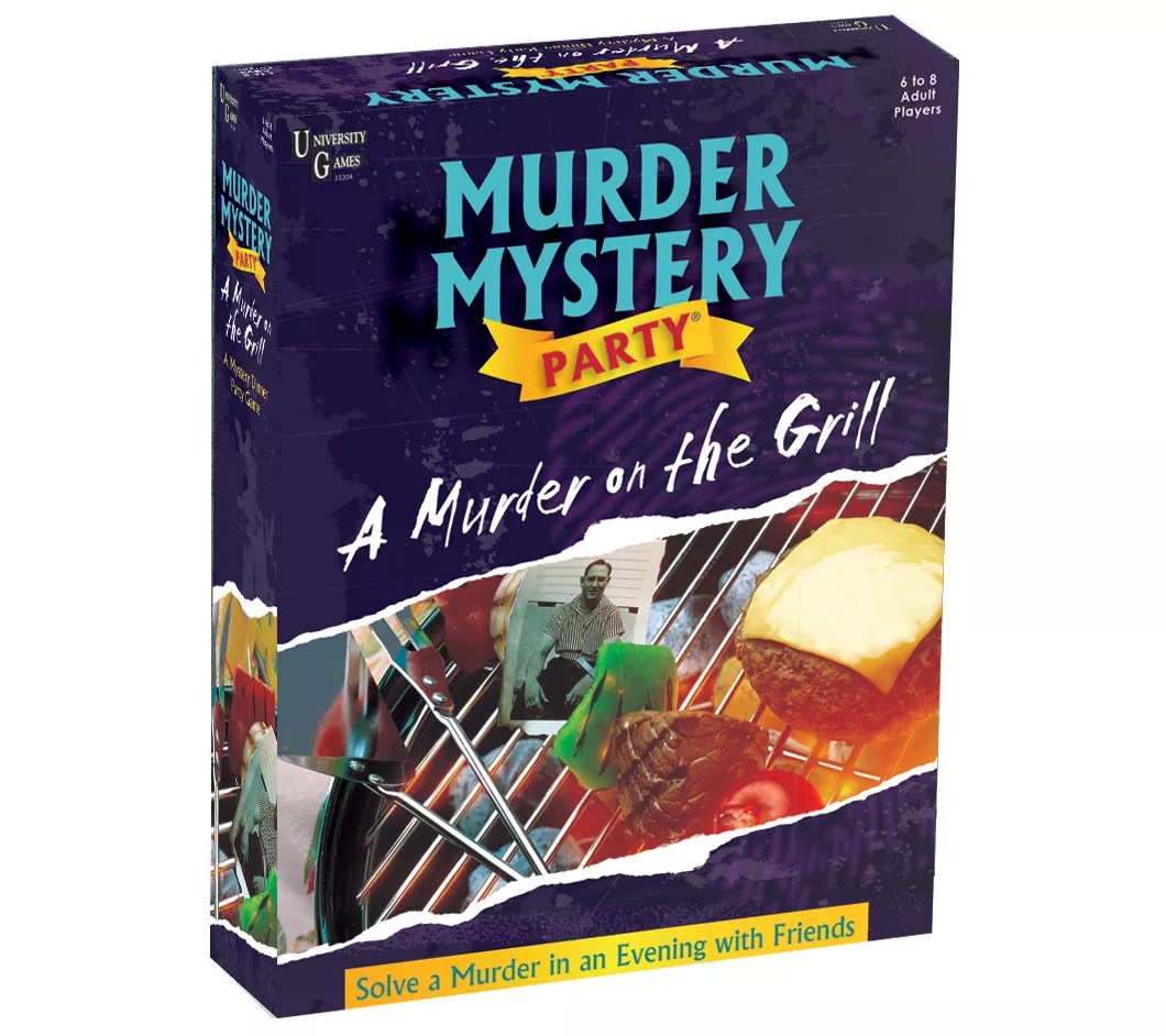 The crime must be solved before the evening. University Games Murder Mystery Party A Murder On The Grill Qvc Com