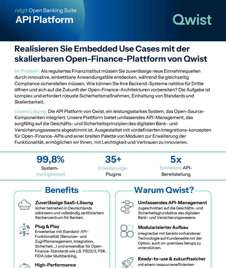 Vorschaubild des Produkts Onpager API Platform von Qwist. Realisieren Sie einbettbare Anwendungsfälle mit Qwists skalierbarer Open Finance Plattform