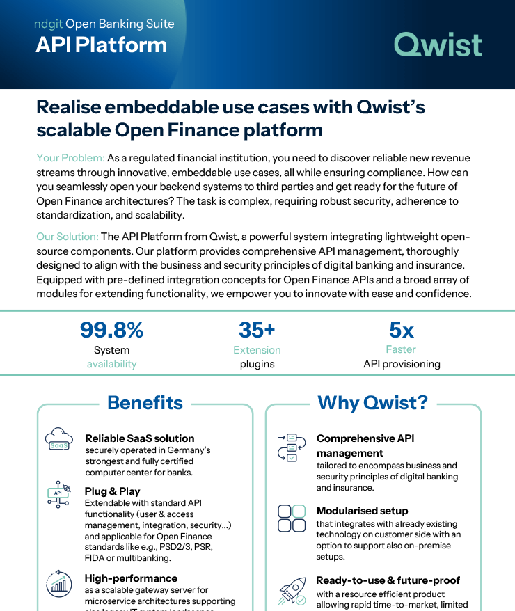 Preview image of the product Onpager API Platform by Qwist. Realize embeddable use cases with Qwist's scalable open finance platform