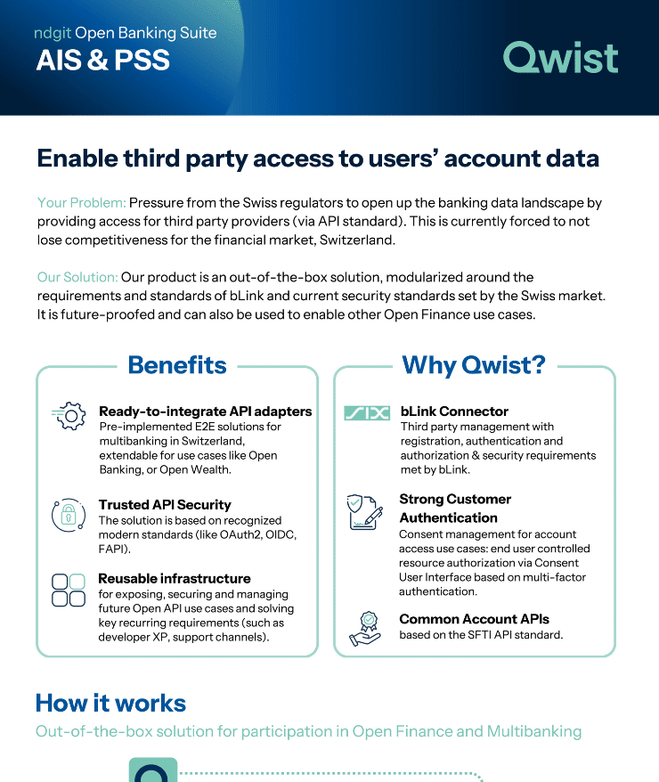 Cover of the product one-pager “AIS & PSS” from Qwist. All important information about the solution is briefly presented