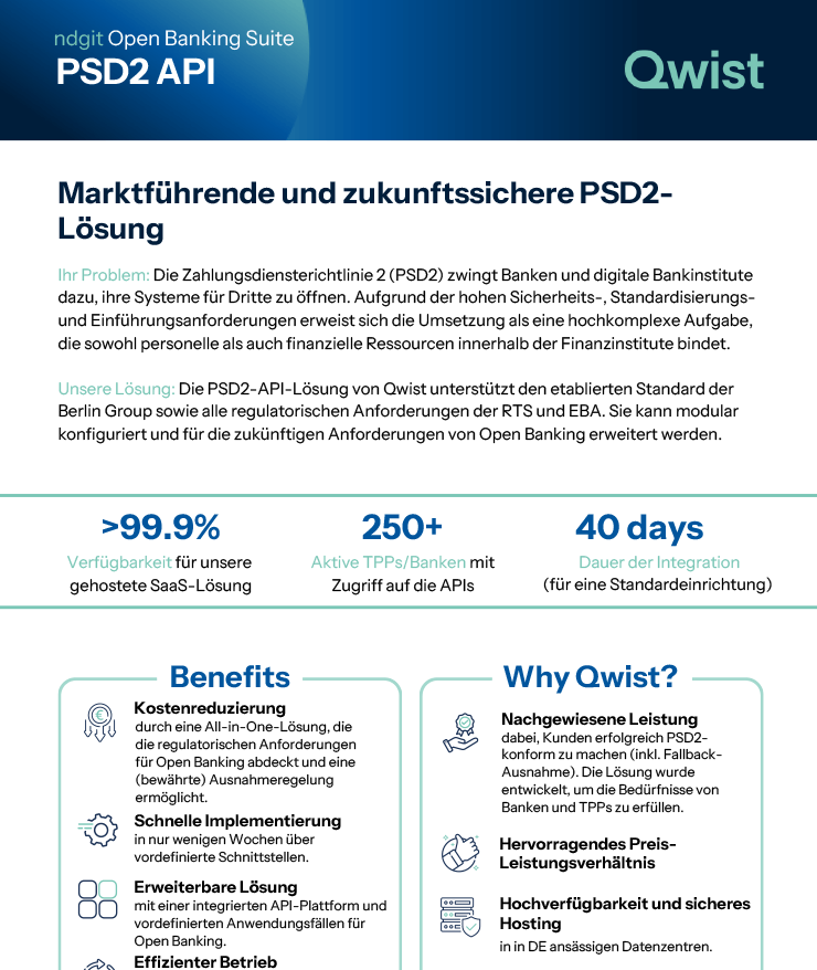 Vorschaubild zum Produkt Onpager PSD2 API von Qwist. Marktführende und zukunftssichere PSD2-Lösung