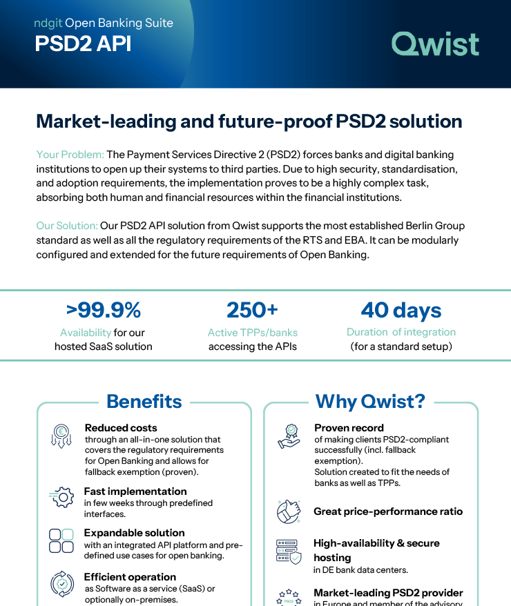 Preview image of the product Onpager PSD2 API from Qwist. Market-leading and future-proof PSD2 solution
