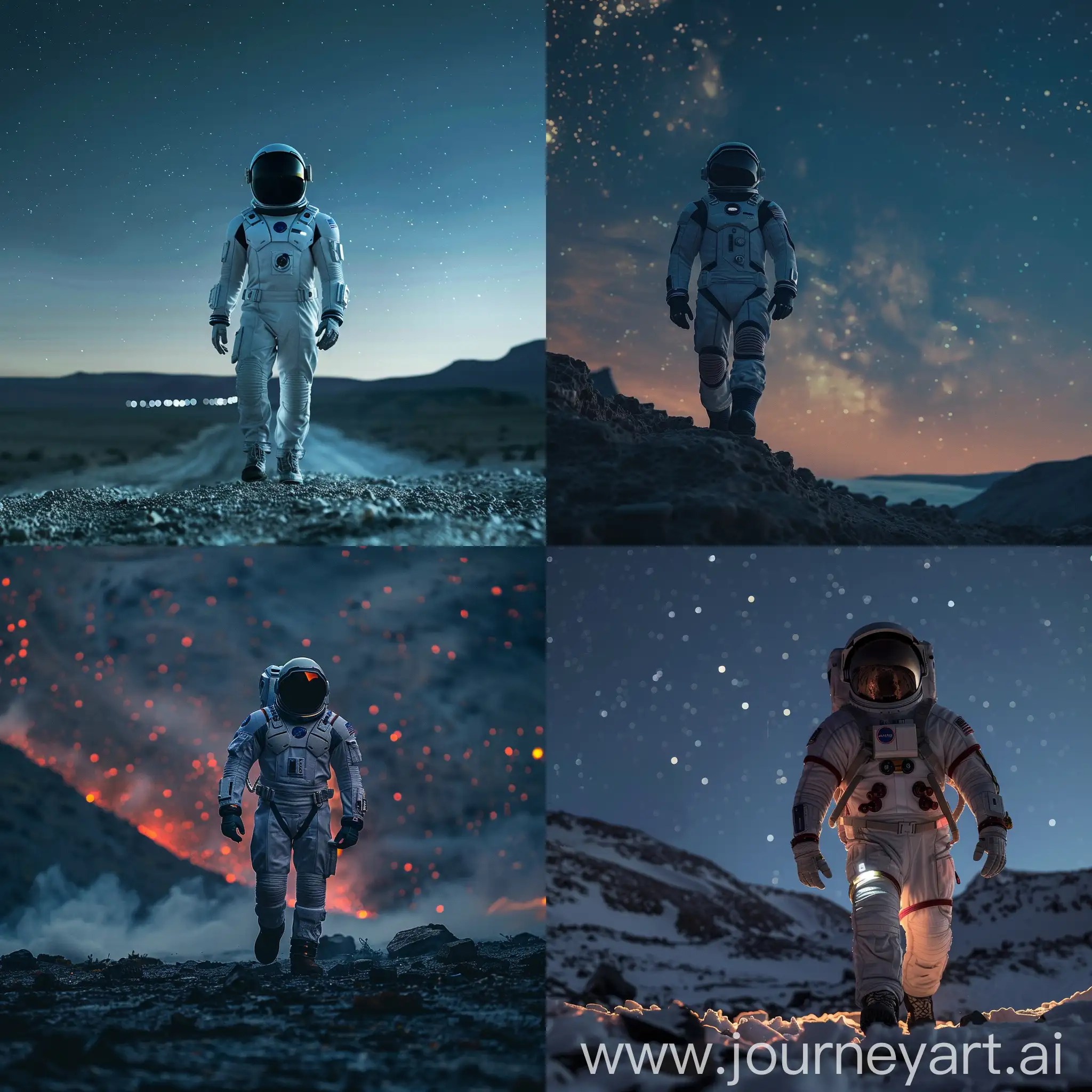 Epic astronaut exploration under the night sky inspired by christopher nolan
