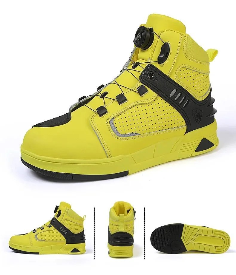 Cowhide Motorcycle Genuine Leather Riders Shoes Men Anti-Slip Breathable Motos Protective Boots Outdoor Hiking Cycling Shoe Gift