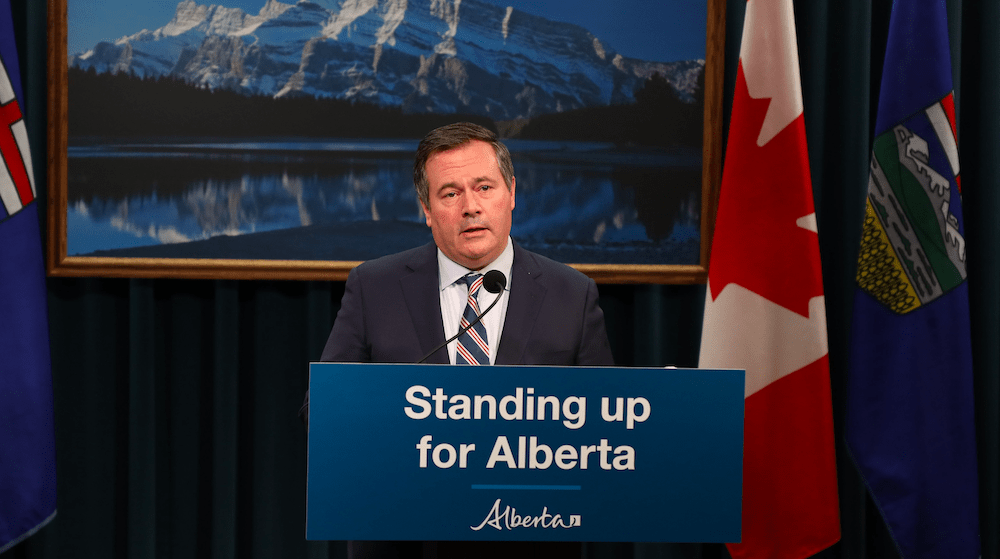 Alberta Premier Jason Kenney at yesterday’s Keystone XL news conference. Image credit: Video still/Government of Alberta