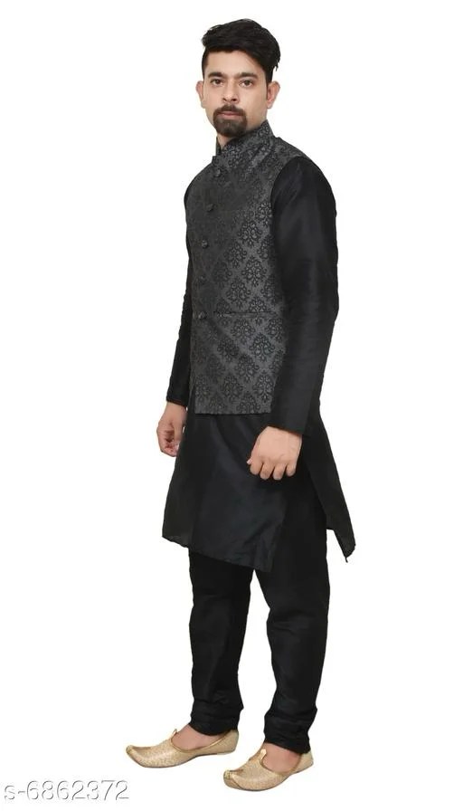 Mens Kurta Pajama Set With Silk Jacket