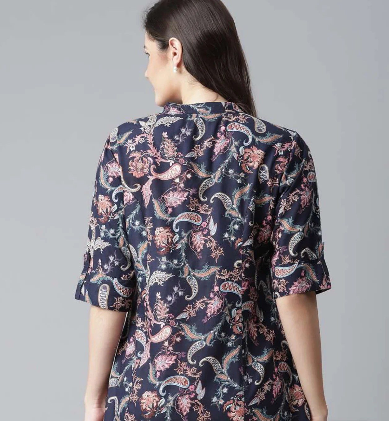 Navy blue and beige regular shirt style top